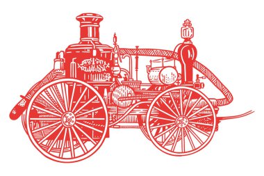 Eski itfaiye arabası - itfaiye kamyonu - el çizimi illüstrasyon