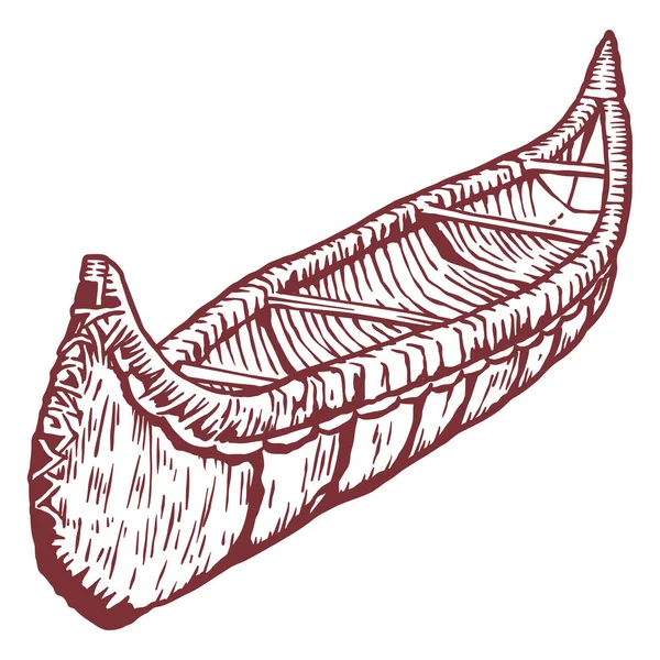 Canoa Vintage Ilustração Desenhada Mão — Vetor de Stock