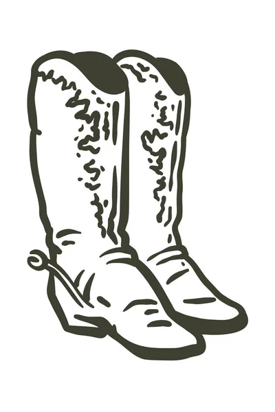 Botas Cowboy Vintage Ilustração Desenhada Mão Fora Linha —  Vetores de Stock