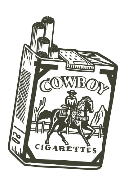 Vintage Cowboy Cigarro Pack Ilustração Desenhada Mão Fora Linha — Vetor de Stock