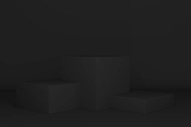 Minimum lüks siyah tasarım kare dikdörtgen kutu blok küp podyumu siyah arkaplan