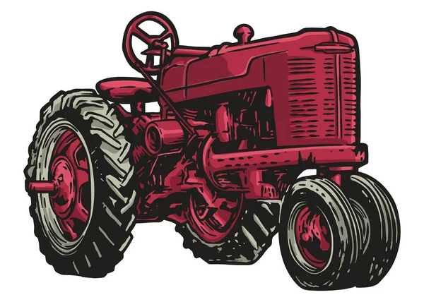 Vintage Farm Tractor Hand Drawn Illustration — Stock Vector