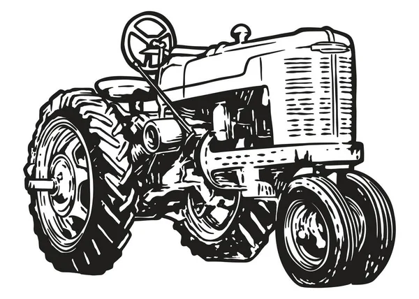 Vintage Ciągnik Rolniczy Ręcznie Rysowane Ilustracje Out Line — Wektor stockowy