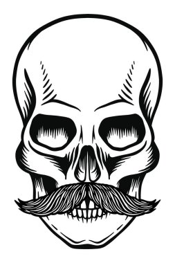 Bıyıklı insan kafatası - vektör illüstrasyonu - çizgi dışı