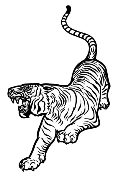 Rugido Del Tigre Ilustración Vectorial Línea Salida — Vector de stock