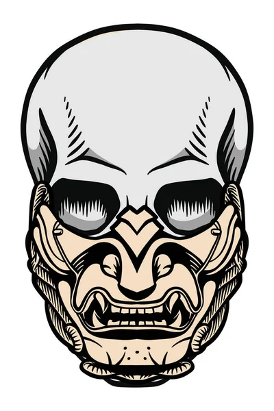 Crâne Humain Avec Masque Samouraï — Image vectorielle