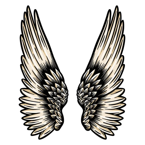 Крылья Ангела Перьями Рисунок Вручную Векторная Иллюстрация — стоковый вектор
