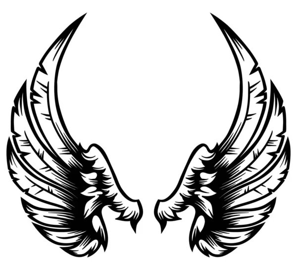Heraldische Vleugels Met Veren Met Hand Getekend Vectorillustratie Outline — Stockvector