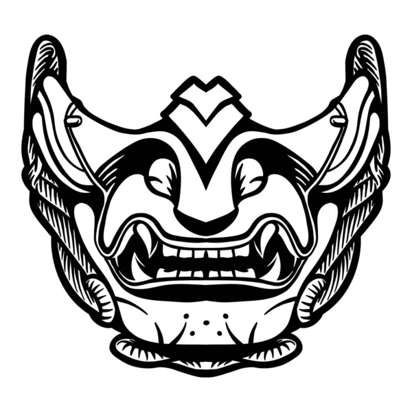 Máscara Samurai Japonesa Dibujada Mano Línea Salida — Vector de stock