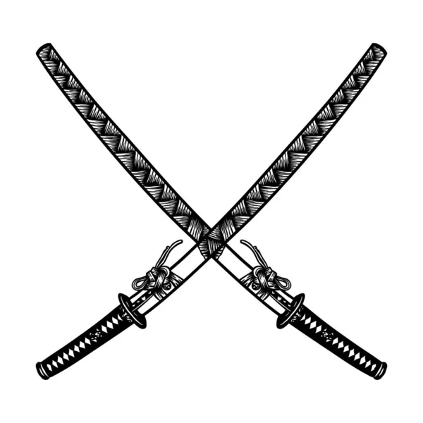 Katana Espadas Japonesas Utilizadas Por Los Samuráis Out Line — Vector de stock