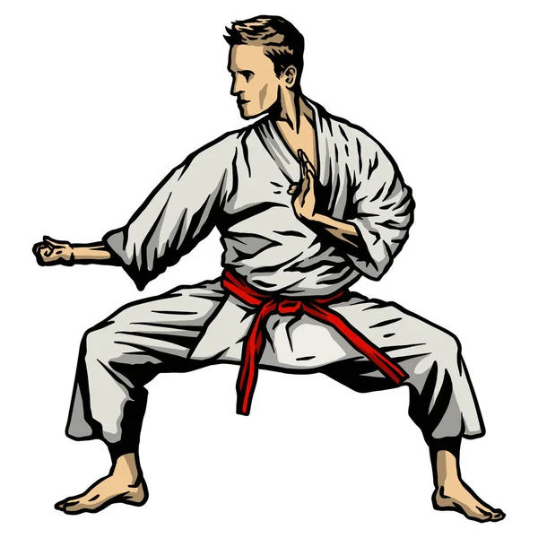 Ember Kimonó Gyakorló Karate — Stock Vector