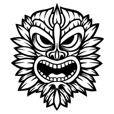 Tiki tanrısının Hawaii maskesi - vektör illüstrasyonu - çizgi dışı