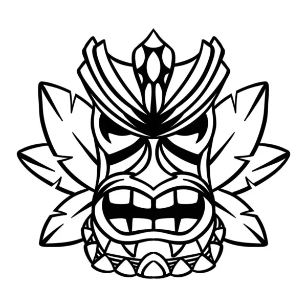 ハワイの木製ティキマスク ベクトル図 アウトライン — ストックベクタ