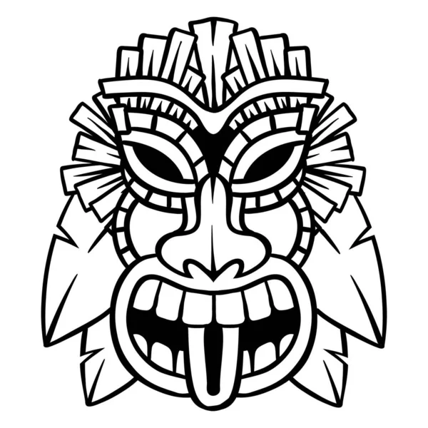 Tiki Maske Für Die Surfbar Vektor Illustration Outline — Stockvektor