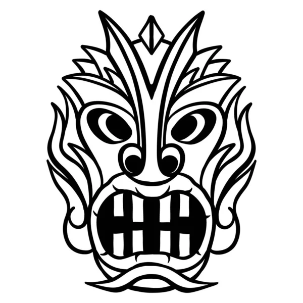 Oude Tribal Tiki Masker Vector Illustratie Out Line — Stockvector