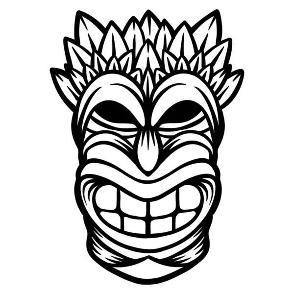 Máscara Tiki Colorida Com Folhas Ilustração Vetorial Fora Linha —  Vetores de Stock