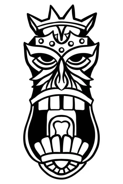 Hölzerne Hawaiianische Stammes Tiki Maske Vektorillustration Out Line — Stockvektor