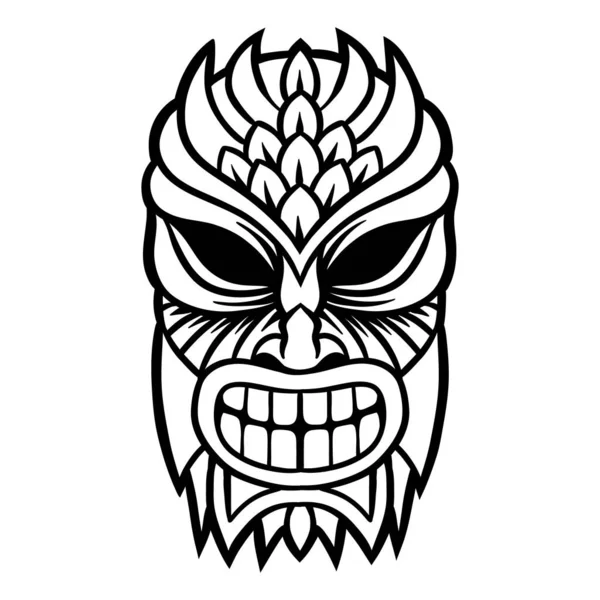 Masque Bois Tribal Tiki Illustration Vectorielle Out Line — Image vectorielle