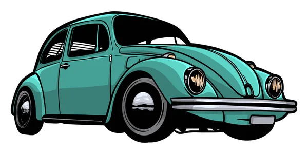 Escarabajo Coche Clásico Ilustración Vectorial Dibujado Mano — Vector de stock