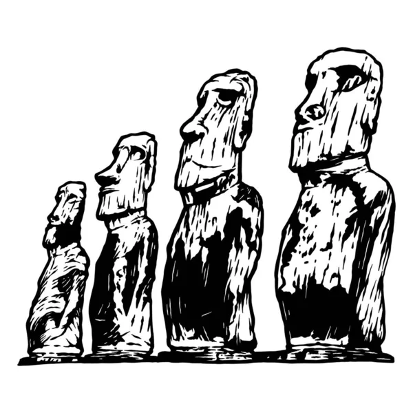 Set Kuno Moai Vektor Idola Patung Patung Pulau Paskah Luar - Stok Vektor