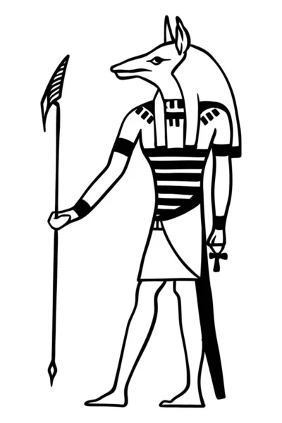 Idolos Mitológicos Anubis Dios Egipcio Ilustración Vectorial Out Line — Vector de stock
