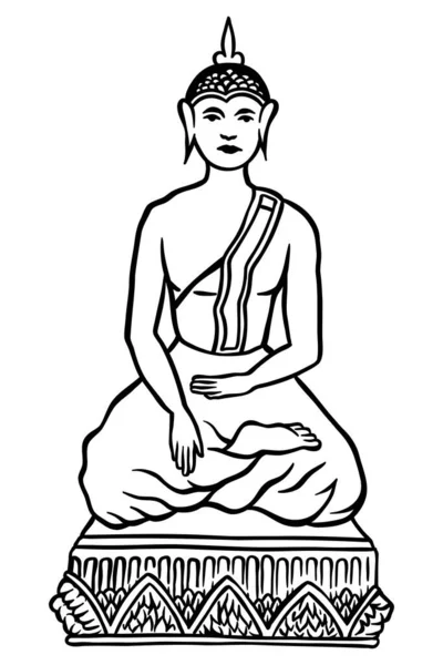 Mytologie Idoly Buddha Vektorové Ilustrace Out Line — Stockový vektor