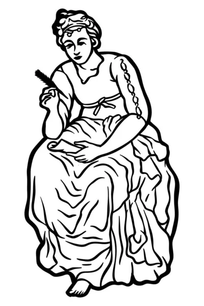 Mitologi Idola Calliope Vektor Ilustrasi Garis Luar - Stok Vektor