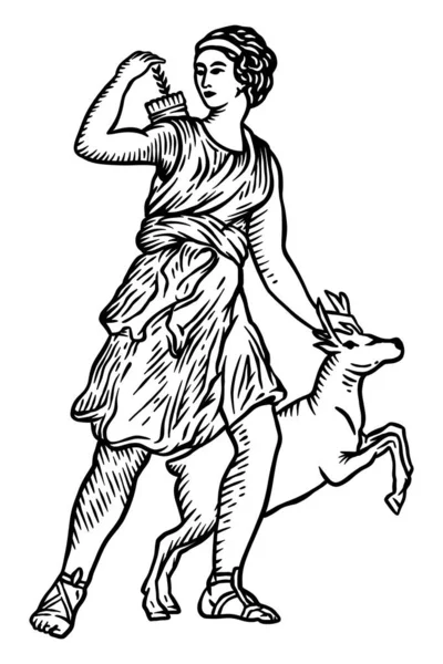 Mitologi Idola Diana Vektor Ilustrasi Garis Luar - Stok Vektor