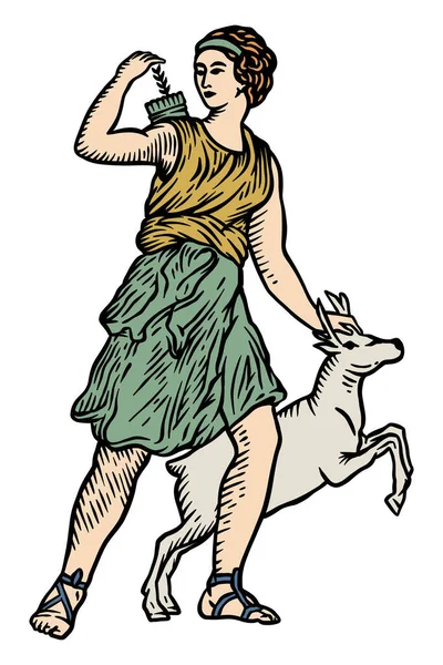 Mitologie Idoli Diana Ilustrație Vectorială Out Line — Vector de stoc