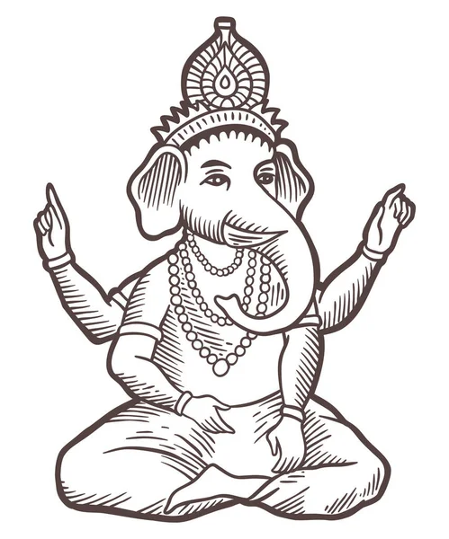 Ganesha Dio Indiano Illustrazione Vettoriale Out Line — Vettoriale Stock