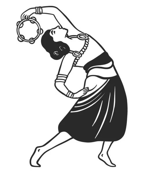 赤い民族衣装の美しい少女が東洋の踊りを踊る後ろに傾いて アウトライン — ストックベクタ