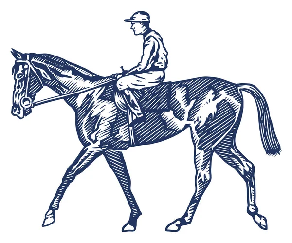 Jockey Sobre Caballo Carreras Ilustración Vectorial Dibujado Mano — Archivo Imágenes Vectoriales