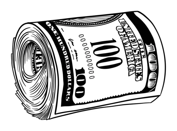 Rouleau Argent Cent Dollars Américains Illustration Vectorielle Out Line — Image vectorielle