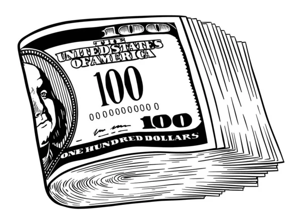Pila Cien Dólares Estadounidenses Ilustración Vectorial Línea Salida — Vector de stock
