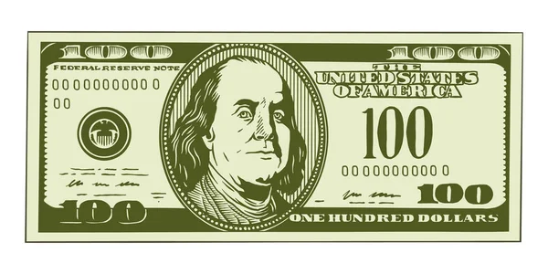 100 Dollars Bankbiljet Biljet Honderd Dollar Amerikaanse President Benjamin Franklin — Stockvector