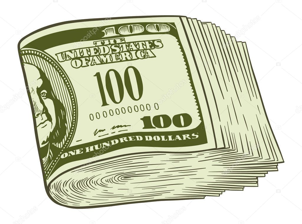 Stack of one hundred US dollars - vector illustration