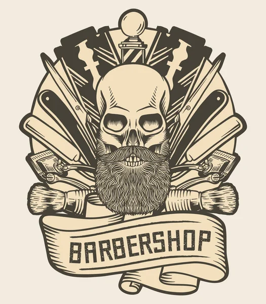 Barbershop Logo Vintage Barbierschädel Shirt Design Vektorillustration Weiß — Stockvektor
