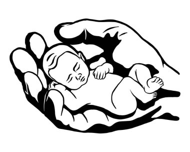 Yeni doğmuş bebek kafası babasının elinde