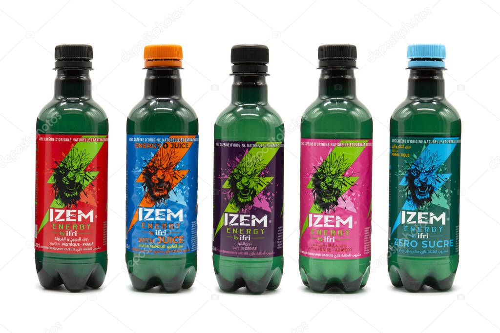 IZEM energy drink bottle isolated on white background