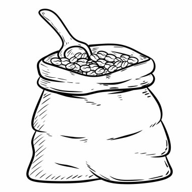 Bir paket kahve çekirdeği çizimi. Vektör çizimi. El çizimi vektör çizimi. beyaz arkaplanda izole edilmiş.