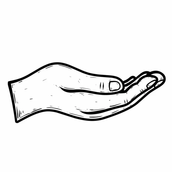 Mão Segurando Ícone Esboço Mão Humana Ilustração Preto Branco Desenhada — Vetor de Stock