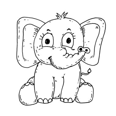 Kocaman gülümseyen sevimli bir fil. vektör illüstrasyonu.