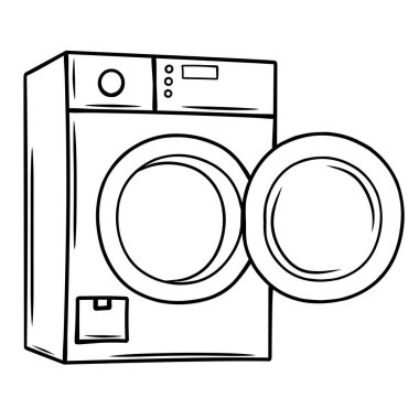 Çamaşır makinesi. El çizimi taslak. vektör illüstrasyonu