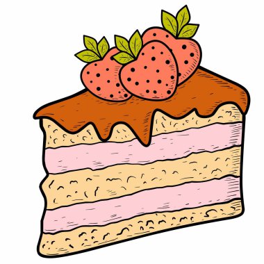 çizimi ile Çilekli pasta