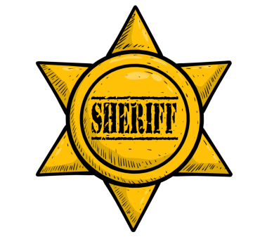 Şerif rozeti simgesi karikatür tarzında izole edildi