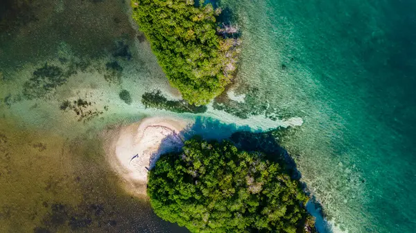 Cartagena yakınlarındaki Rosario Adaları 'nın çarpıcı hava manzarası canlı yeşillikler ve berrak mavi sular sergiliyor. Kolombiya turizmi ve tatilleri için mükemmel.