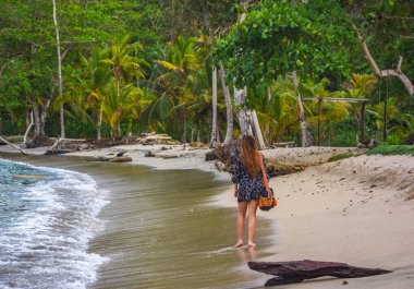Sapzurro, Choco, Kolombiya 'da yoğun yeşil yapraklarla çevrili sakin bir orman yolu, doğa keşfi için mükemmel.