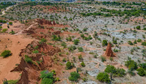 Huila, Kolombiya 'daki Tatacoa Çölü' nün eşsiz hava manzarası renkli arazisini ve kaktüs bitkisini gözler önüne seriyor.