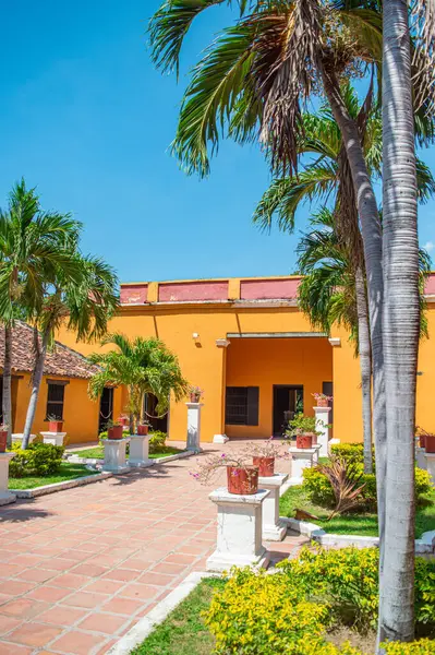 Muhteşem hava manzarası Santa Marta, Magdalena, Kolombiya 'nın canlı mimarisini ve sahil şeridini gösteriyor..