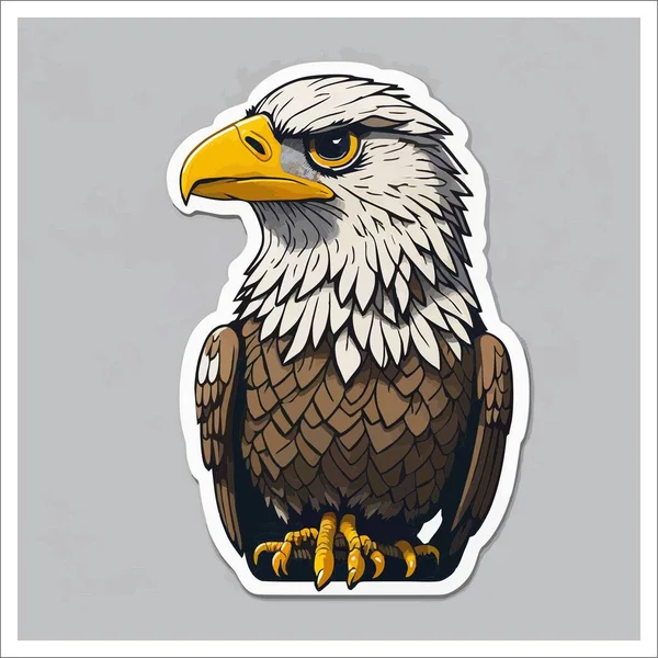 Image of sticker, cartoon cute Eagle, full color, with transparent background.